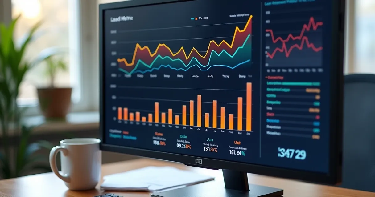 Gráficos coloridos mostrando métricas de leads no painel 
