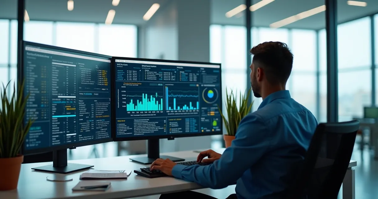 Pessoa analisando cadastro empresarial em tela de computador 