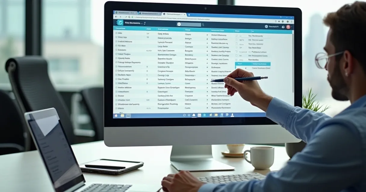 Lista de contatos de empresas organizada em uma tela de computador