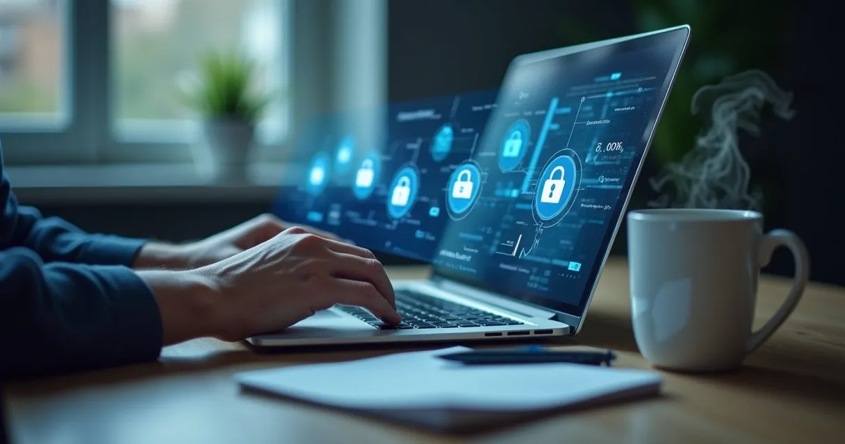 Pessoa protegendo informações de leads no computador 