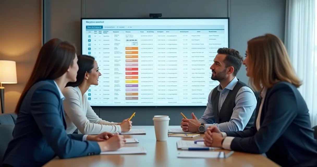 Equipe de vendas analisando lista segmentada na tela 