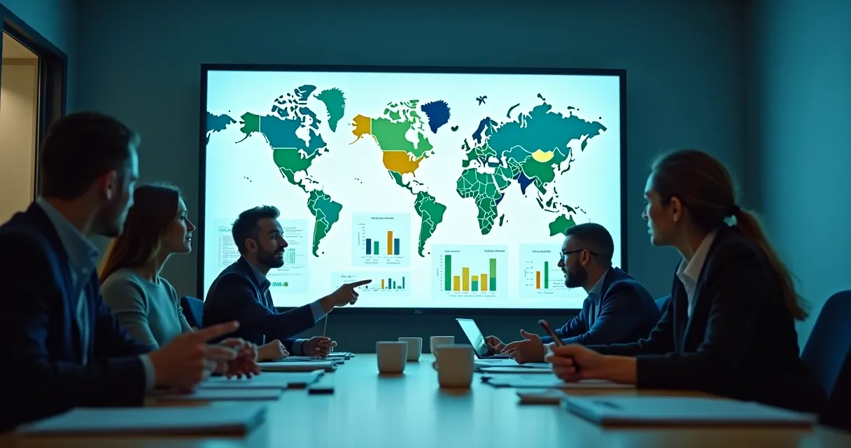 Gráficos e mapas mostrando cálculo de TAM e mercados potenciais 