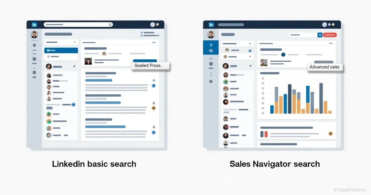 Busca básica e avançada do LinkedIn lado a lado 