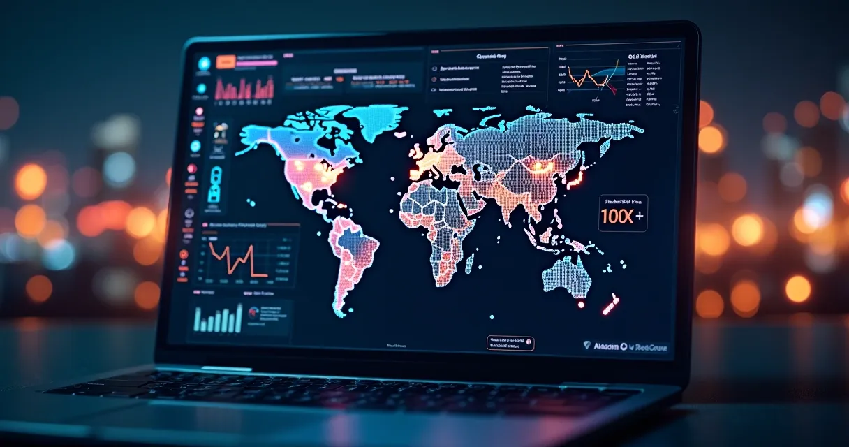 Dashboard digital de inteligência industrial com gráficos em tempo real