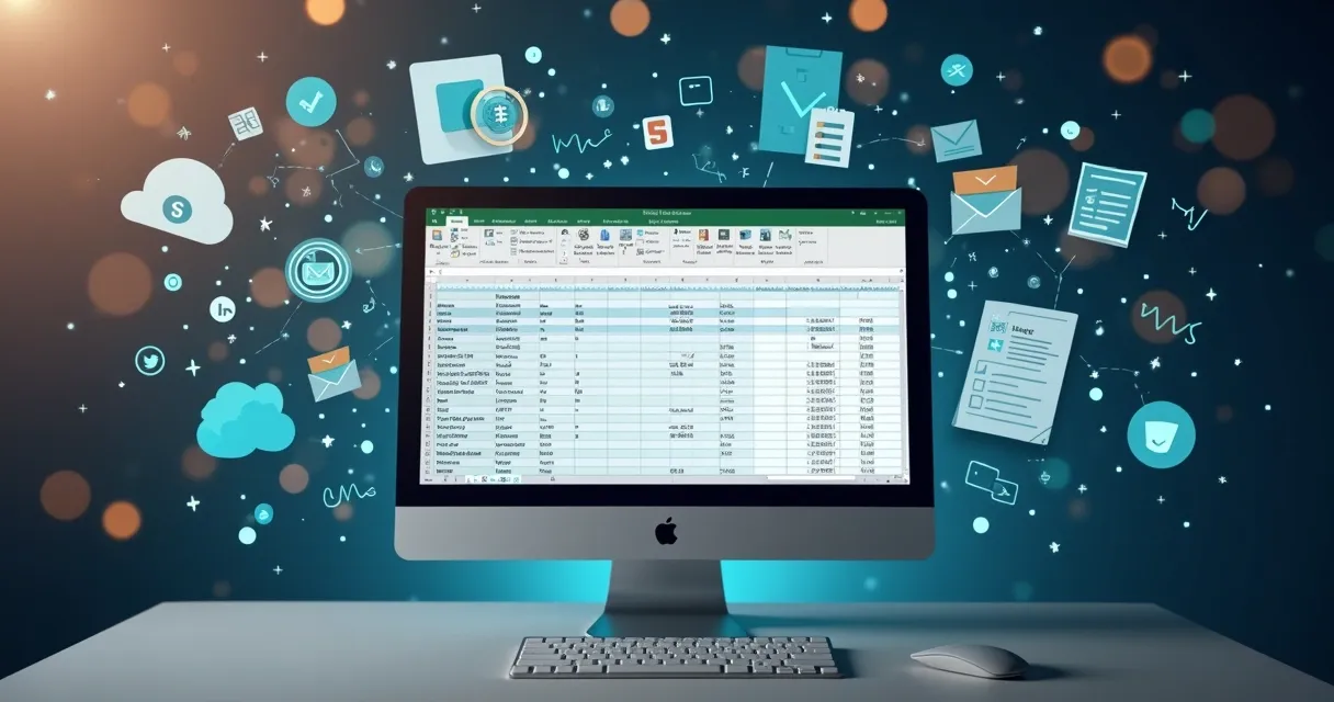 Ícones de dados, gráficos e checklist mostrando atualização de informações em planilha digital 