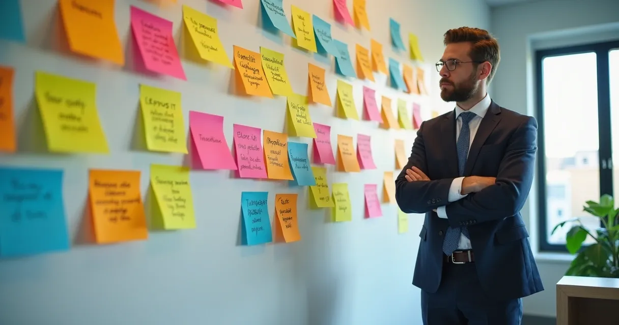 Post-its mostrando principais erros no lead scoring colados na parede