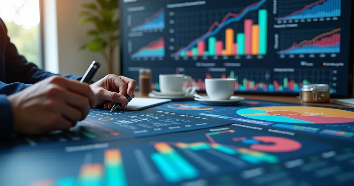 Gráficos coloridos mostrando taxas de conversão e ciclo de vendas 
