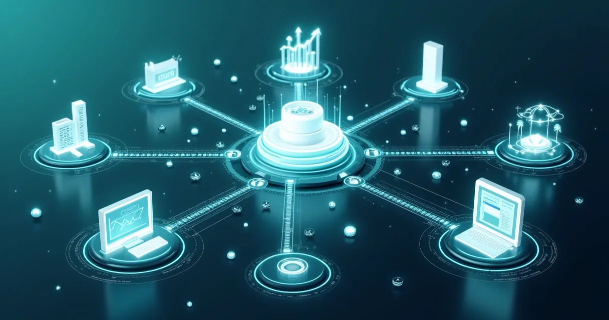 Vários softwares conectados em integração SaaS no contexto B2B 