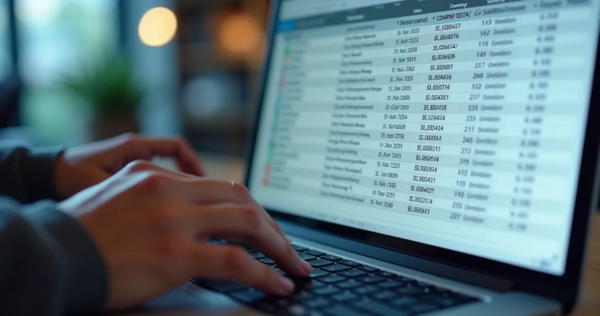 Planilha exibindo enriquecimento de leads com dados detalhados em laptop