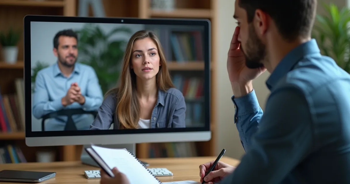 Vendedor ouvindo cliente apresentar objeções em videoconferência
