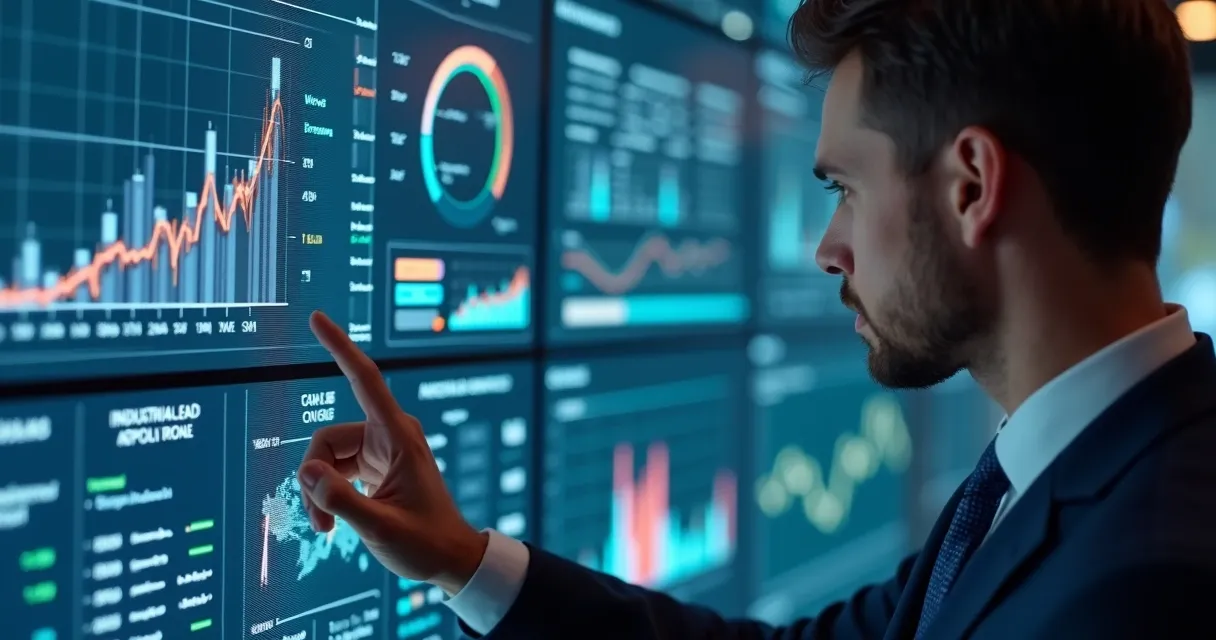 Representante analisando leads industriais numa tela digital com filtros aplicados