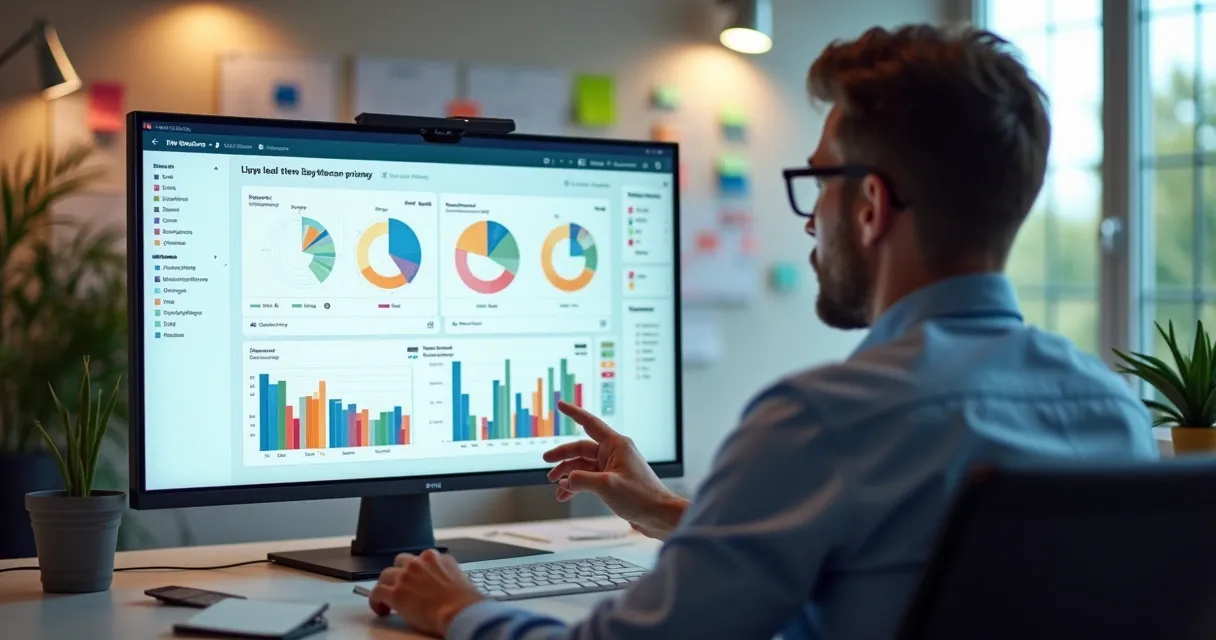 Profissional de vendas usando dashboard com IA mostrando priorização de prospects 