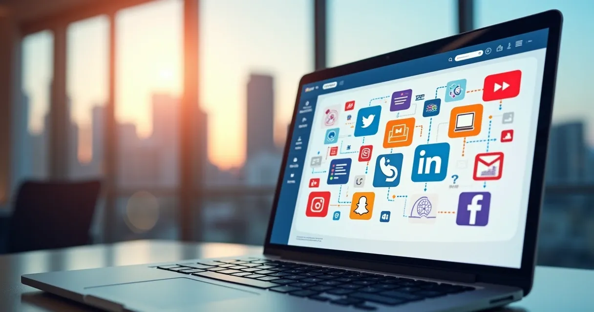 Automação multicanal mostrando email, telefone e LinkedIn interligados