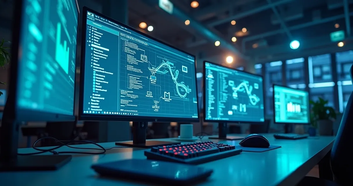 Fluxo de automação de leads em telas de computadores 