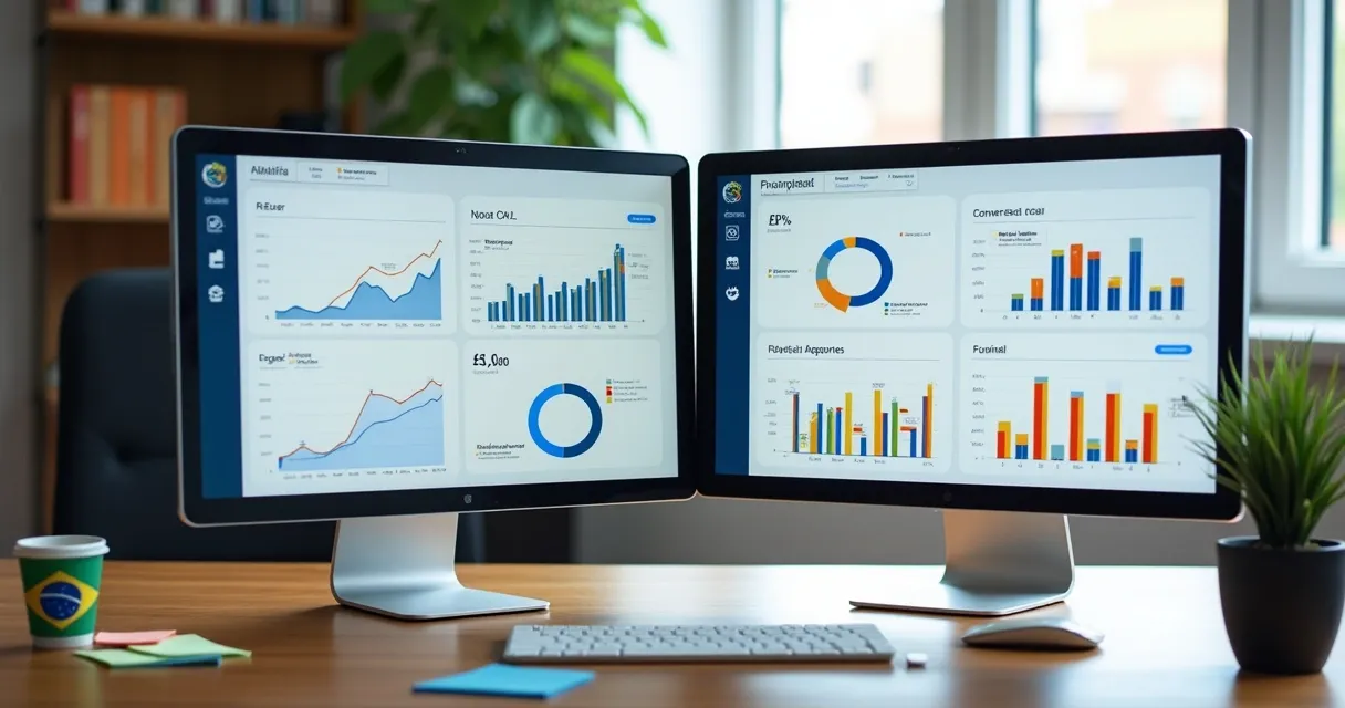 Dashboard digital mostrando KPIs de e-commerce e automações integradas