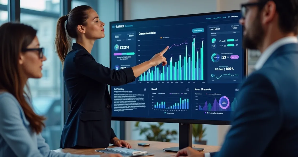 Dashboard de indicadores de vendas em tela digital