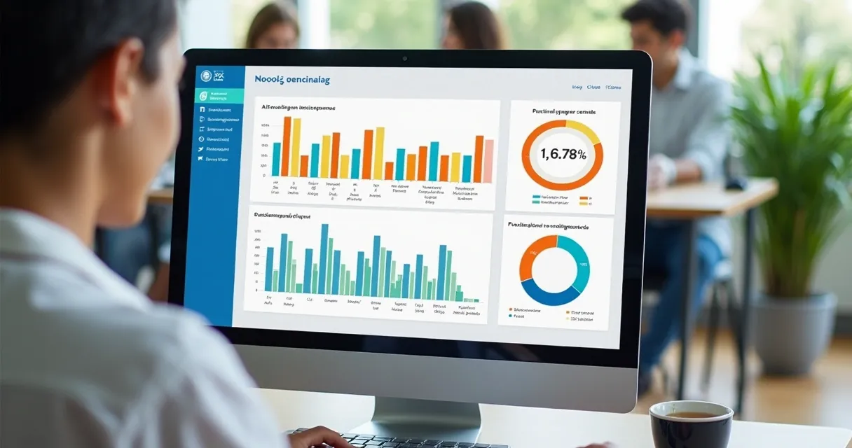 Dashboard colorido mostrando taxas de ausência em diferentes cursos.
