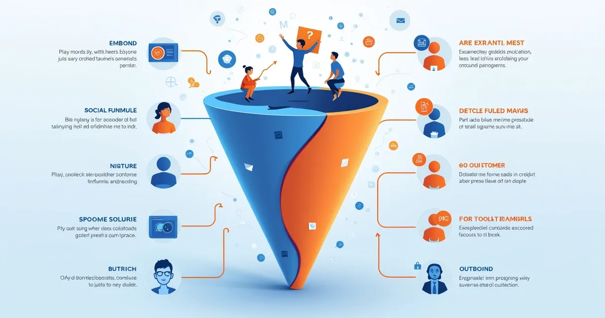 Esquema do funil de vendas B2B com etapas inbound de um lado e outbound do outro 