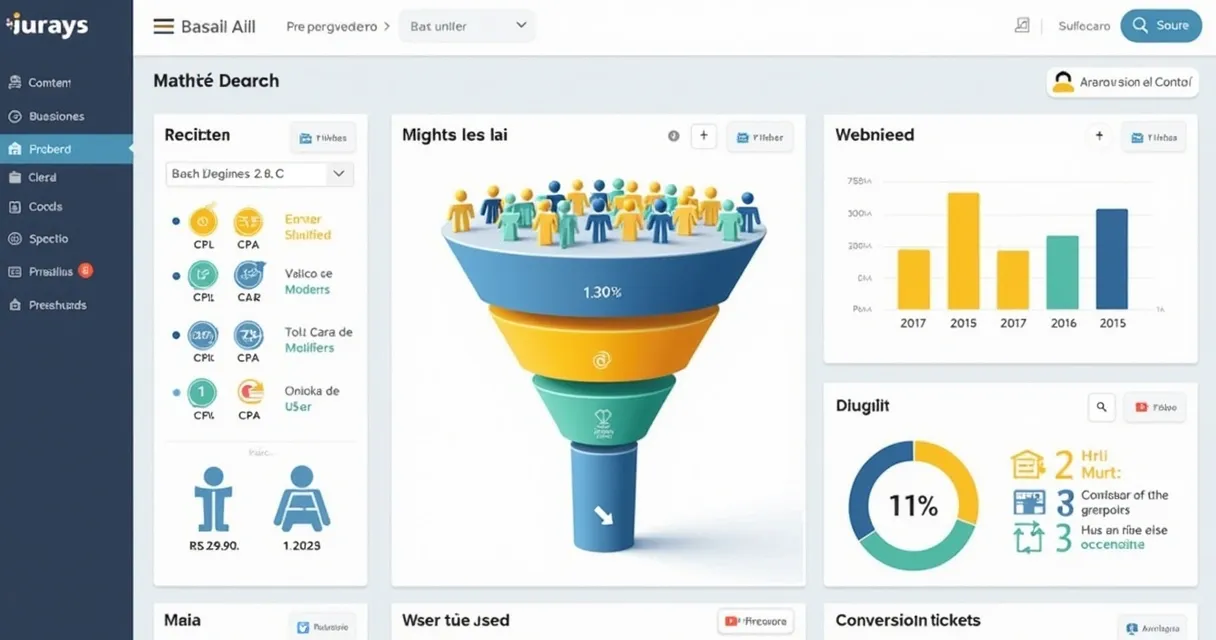 Gráfico de funil de vendas em e-commerce com diferentes etapas e dados de conversão