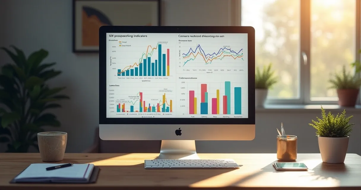 Gráfico de indicadores de prospecção B2B em tela de computador