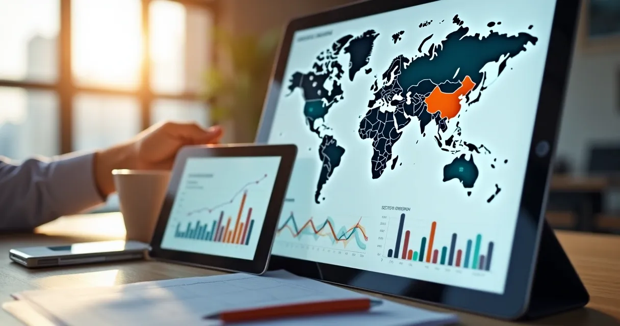 Dashboard com mapas de mercado logístico, indicadores e gráficos coloridos