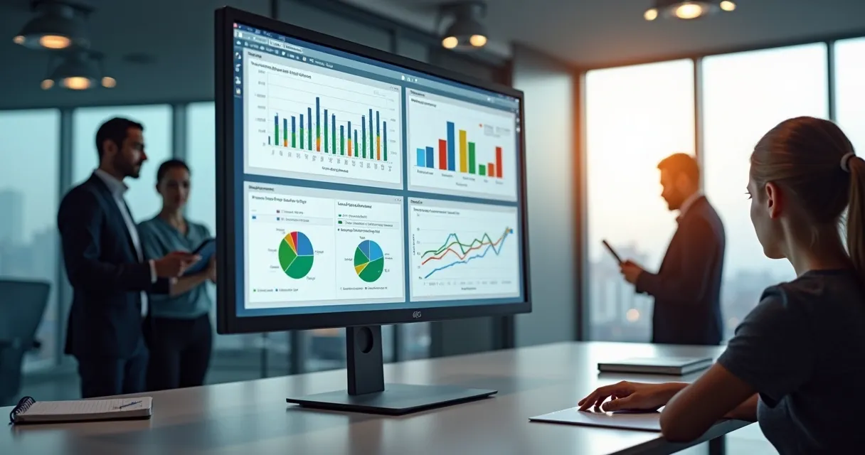 Dashboard com indicadores de qualificação de leads em tela de computador.