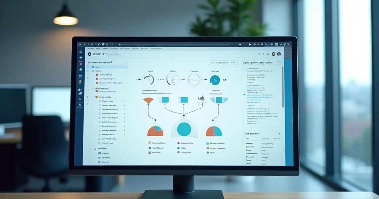 Dashboard de integração CRM com gráficos, contatos e dados conectados 