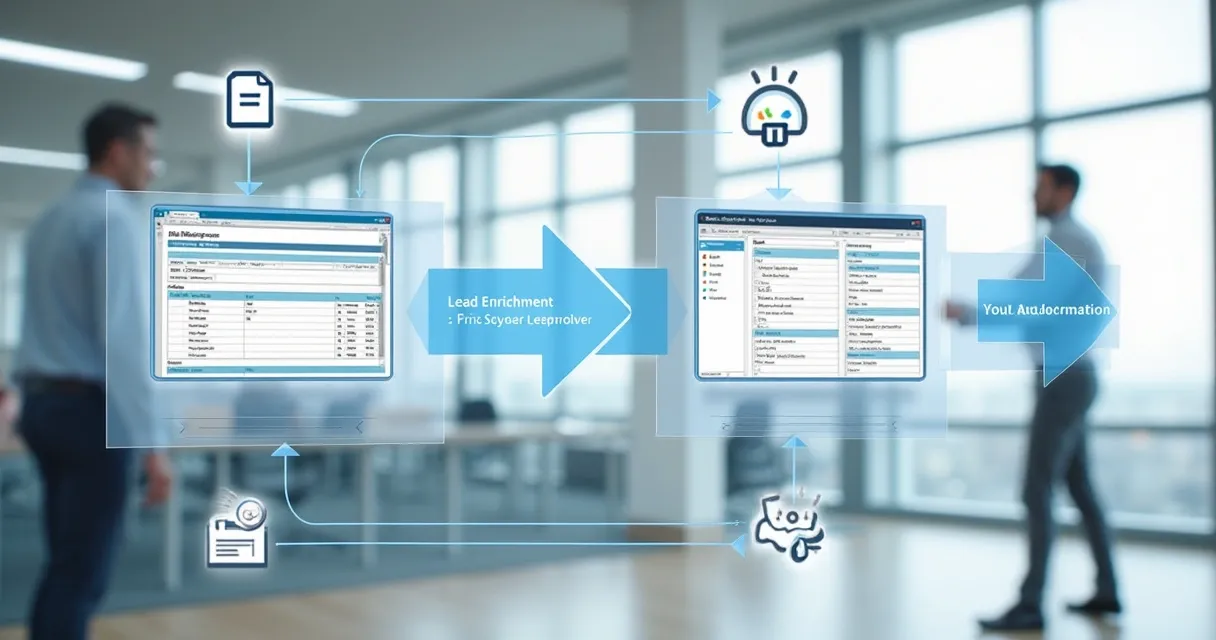 Fluxo digital mostrando integração entre ferramenta de enriquecimento e CRM