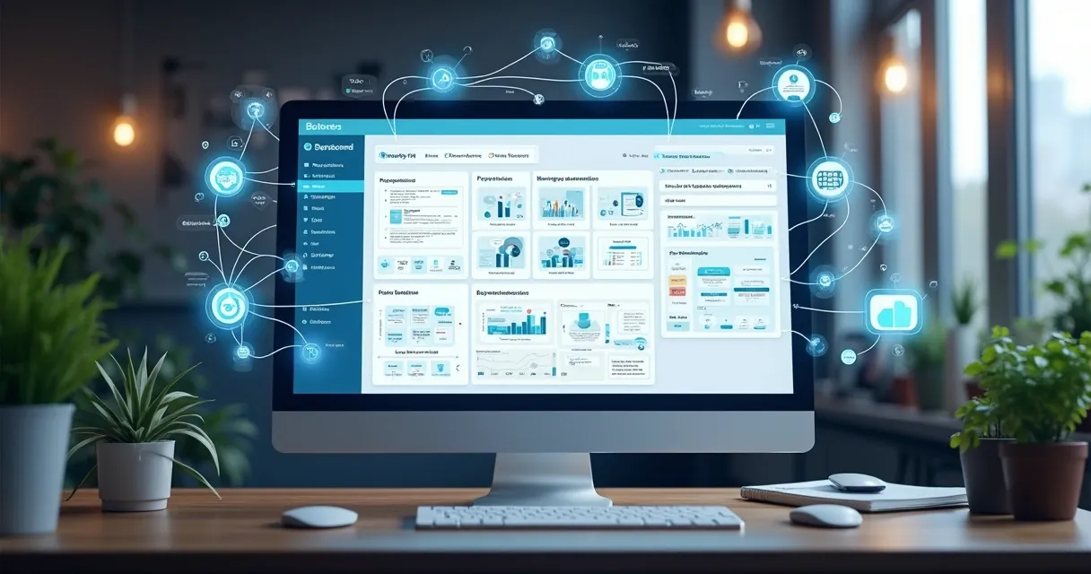 Integração entre ferramentas de vendas B2B em tela de computador mostrando CRM, automação, prospecção e enriquecimento 