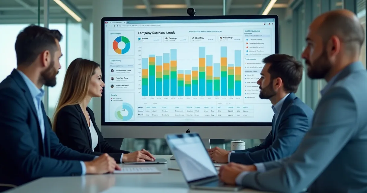 Tela de computador exibindo gráficos de análise de leads empresariais 