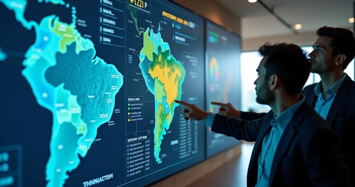 Mapas e gráficos mostrando cálculo de TAM, SAM e SOM