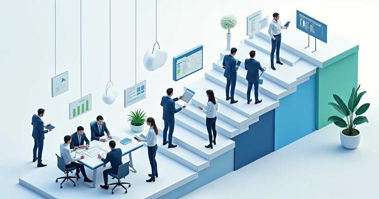 Diagrama com as etapas do ciclo de vendas B2B e múltiplos decisores 