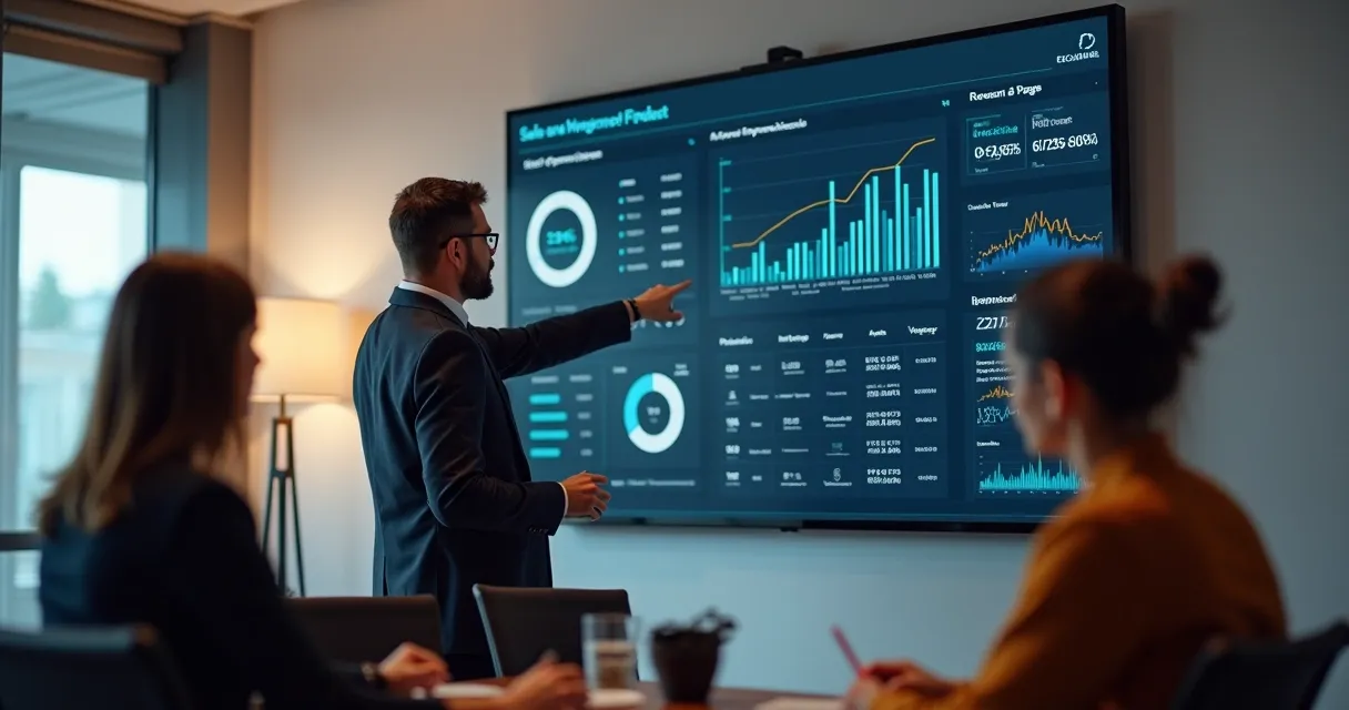 Painel de dashboards de vendas exibindo KPIs e previsões 