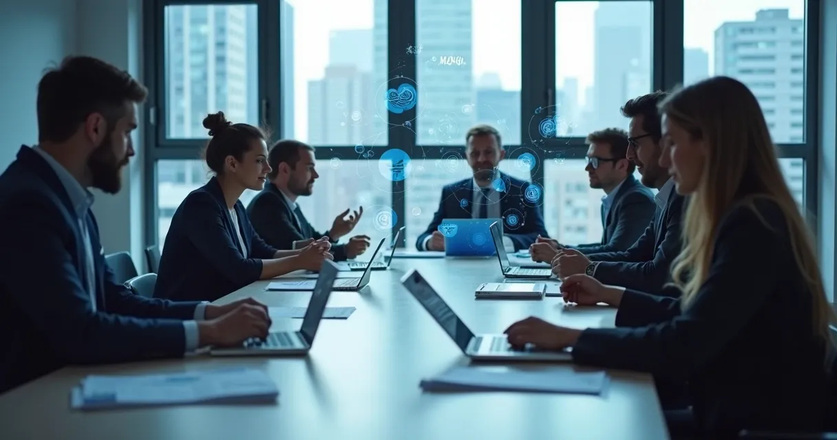 Empresas em reunião trocando informações de dados 