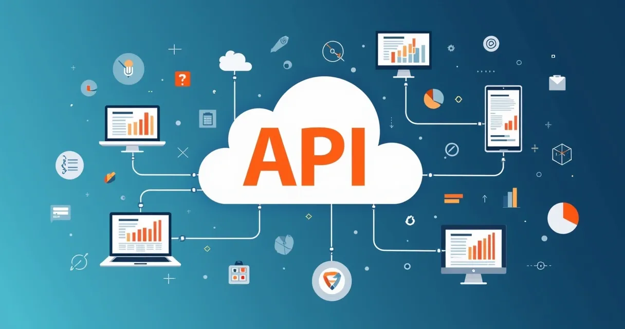 Diagrama digital de integração API conectando sistemas a consultas telefônicas 