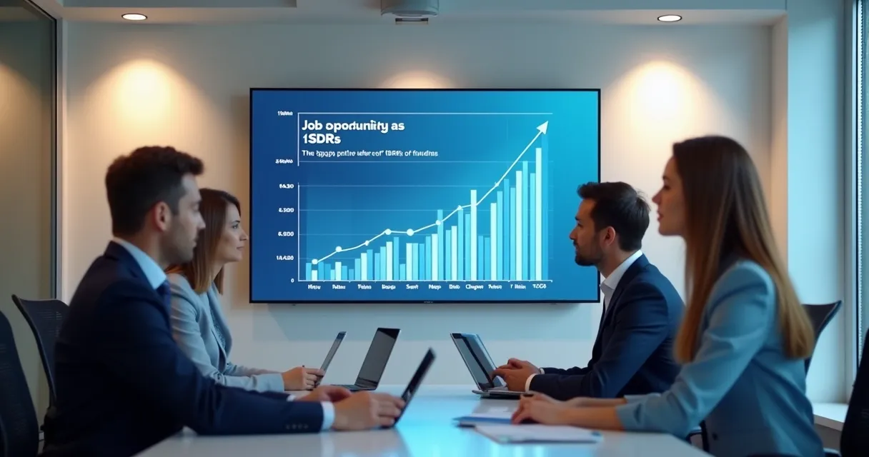 Gráfico de crescimento do mercado de SDR em tela e equipes em discussão