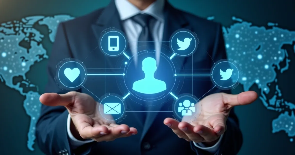 Painel digital mostrando multicanais de comunicação e dados de empresa 