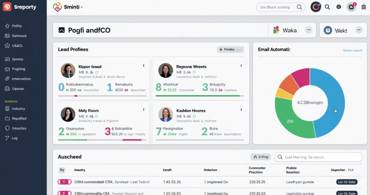 Tela de CRM com histórico de nutrição e status dos leads 