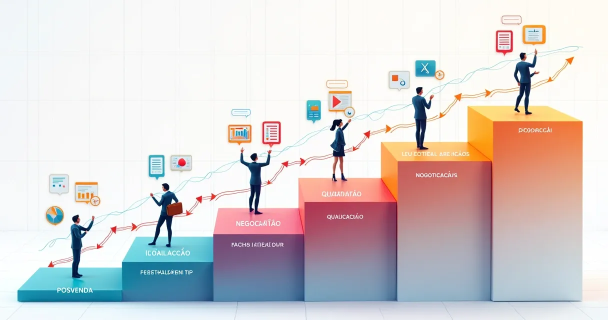 Fluxo visual com etapas do pipeline B2B em destaque 