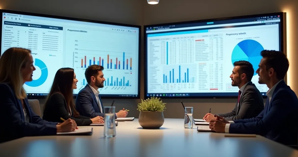 Equipe em reunião analisando dados para prospecção B2B 