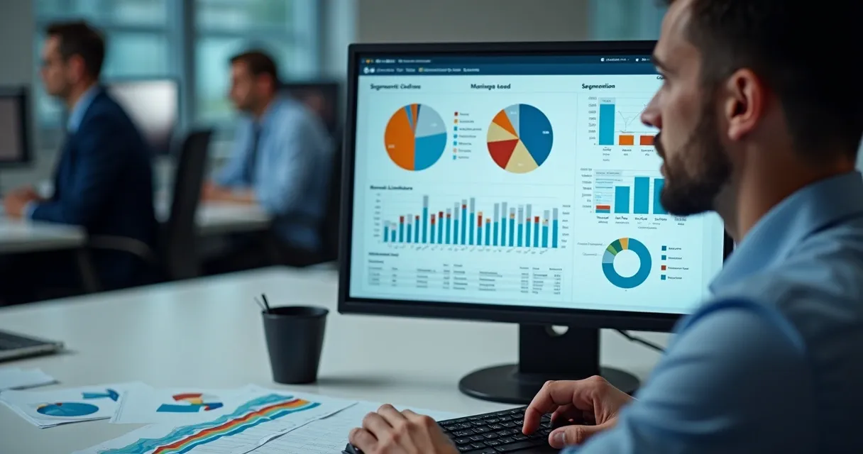 Empresário fazendo análise de dados para segmentação de leads em computador