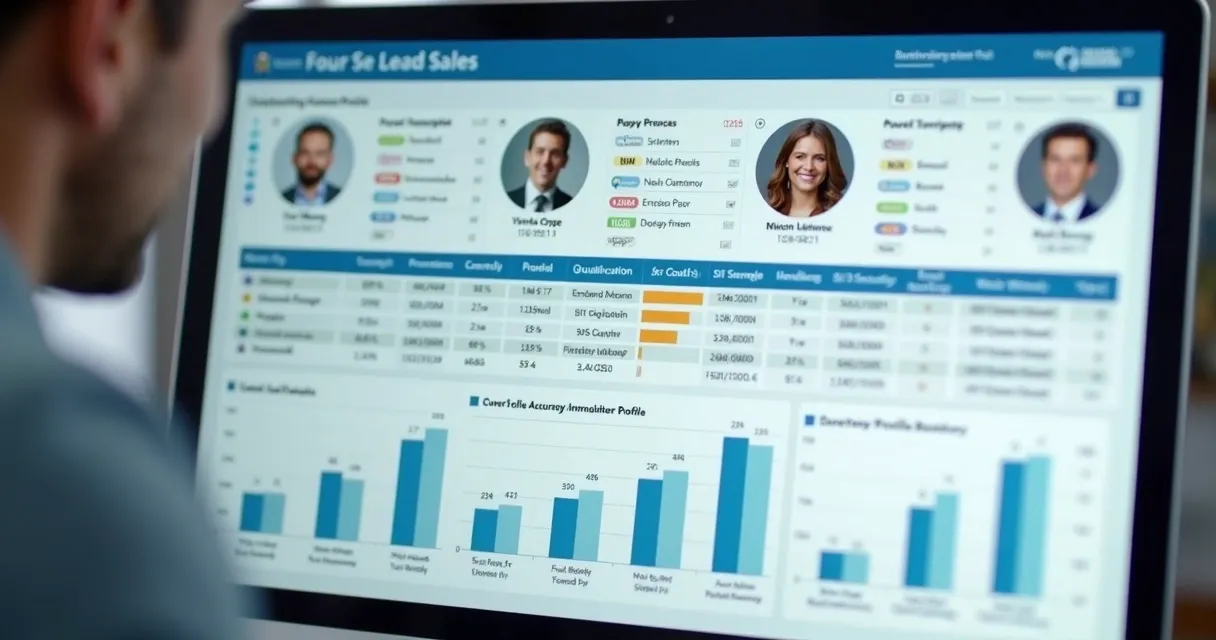 Tela de CRM exibindo pontuação de leads B2B e enriquecimento de dados cadastrais