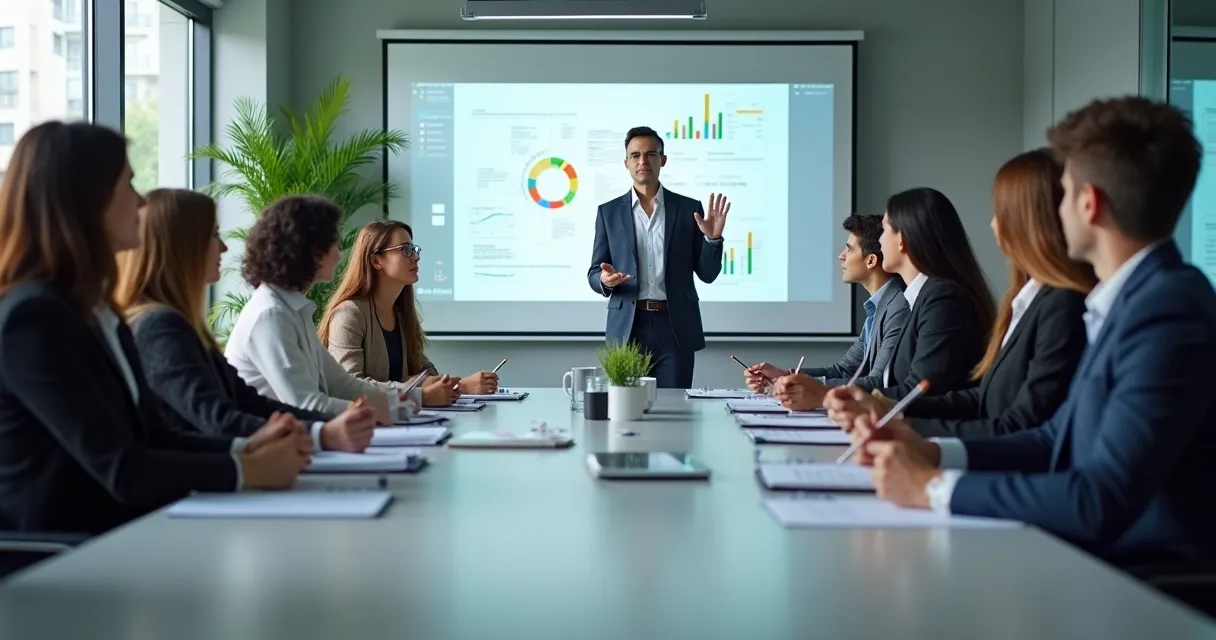 Treinamento de equipe de vendas B2B com apresentação e dinâmicas colaborativas
