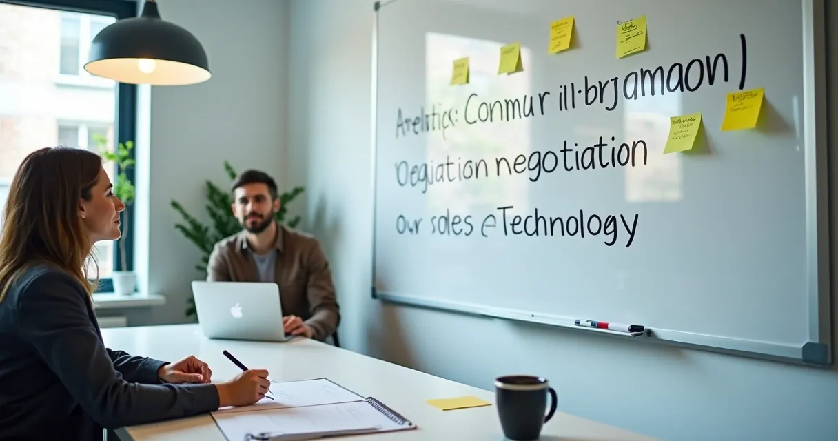 Quadro branco com habilidades de um vendedor corporativo listadas 