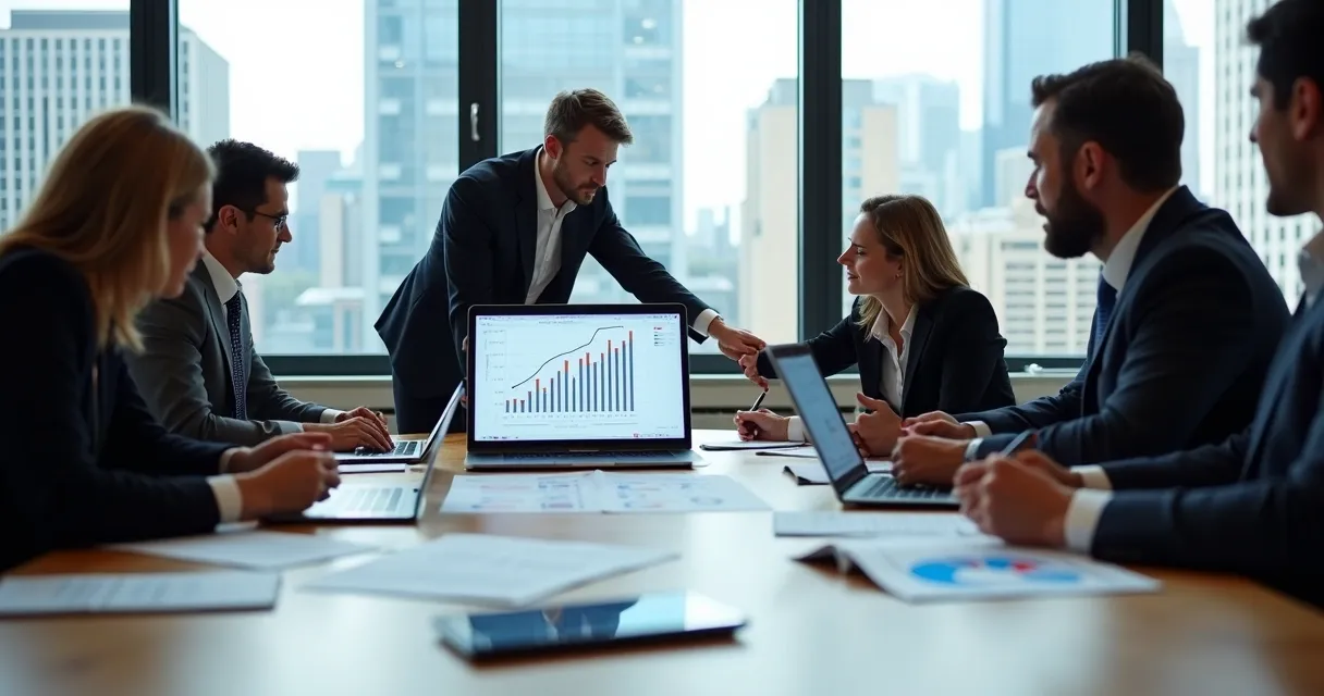 Executivos analisando dados para vendas em empresa
