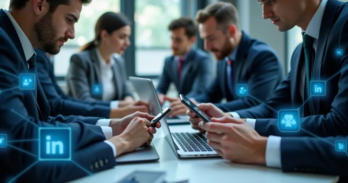 Equipe comercial conectando-se com líderes no LinkedIn