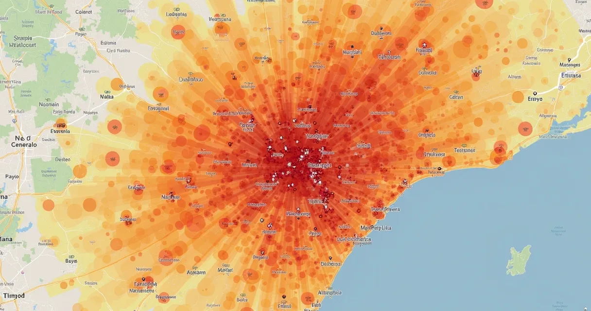 Mapa de calor de distribuição de clientes empresariais em área urbana