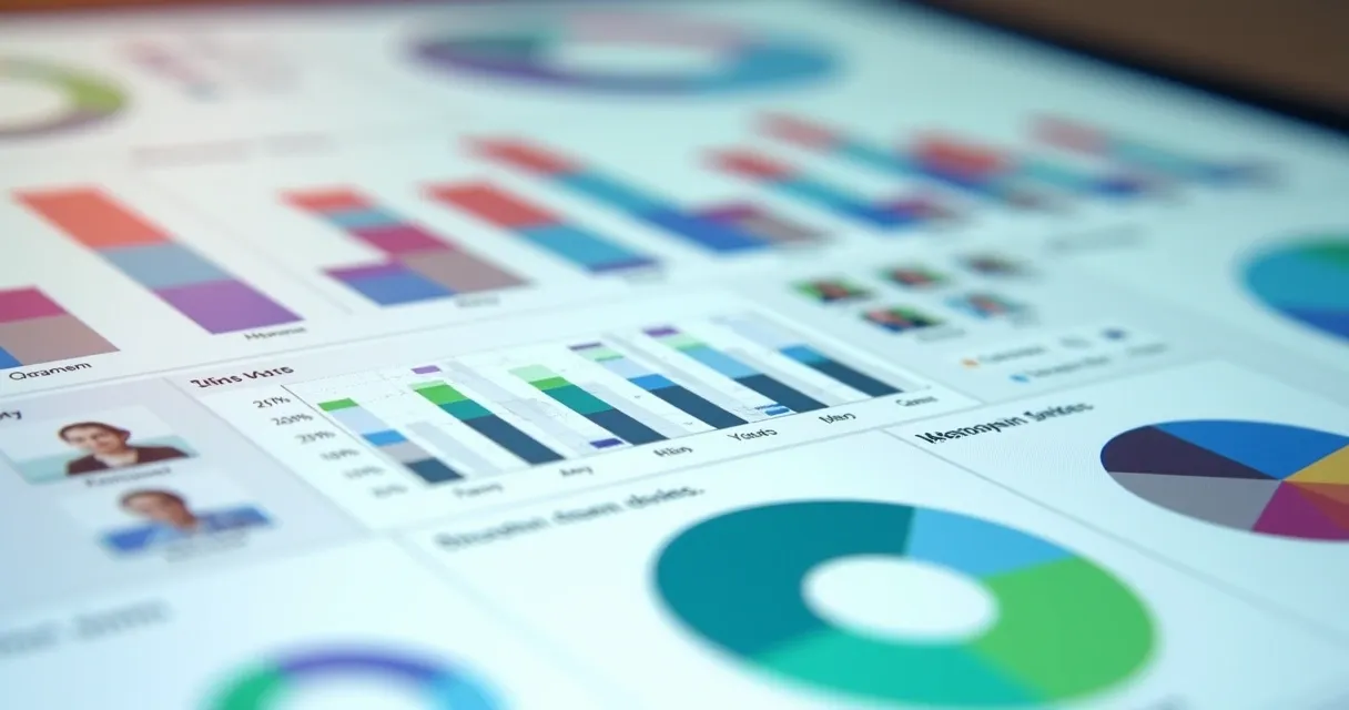 Dashboard colorido com gráficos segmentando clientes por grupo e perfil