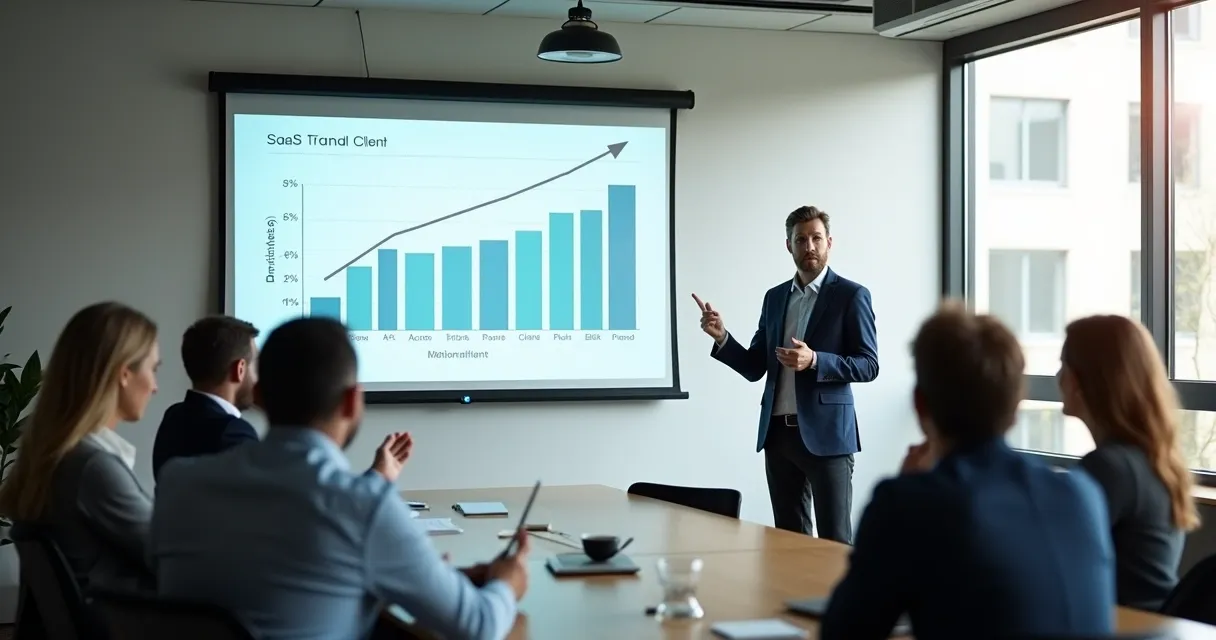 Profissional apresentando case de sucesso em reunião
