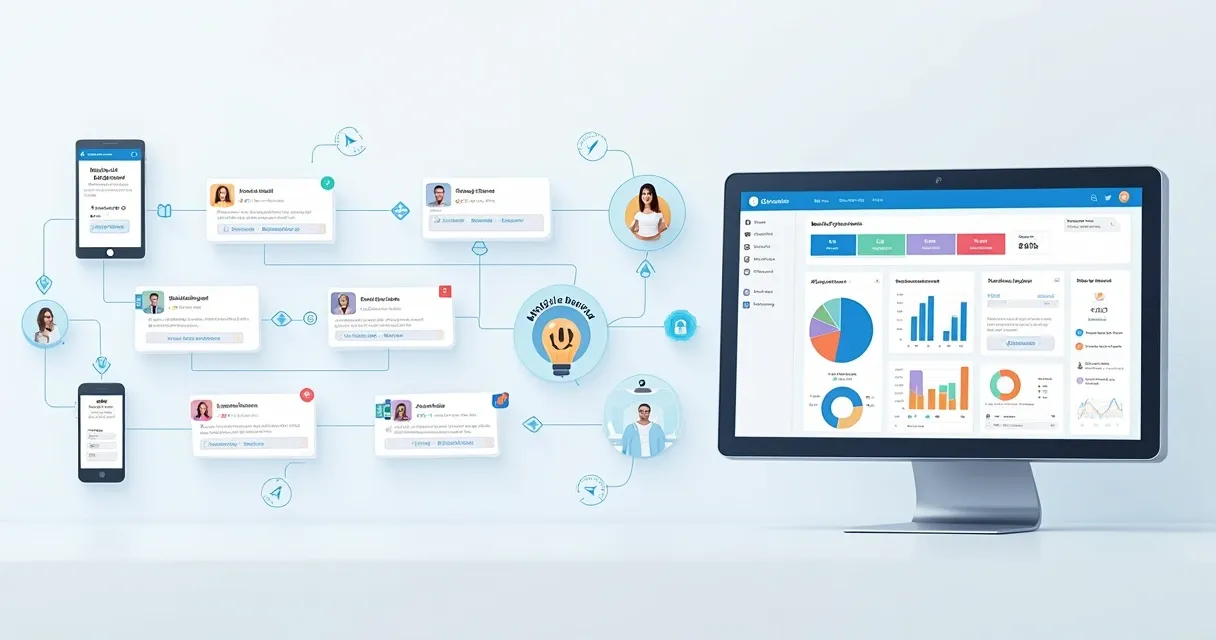 Automação de marketing conectada a um CRM em sequência visual